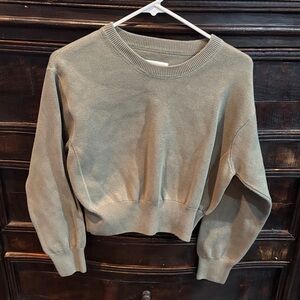 Aerie Sage Cropped Crew Neck Sweatshirt XS